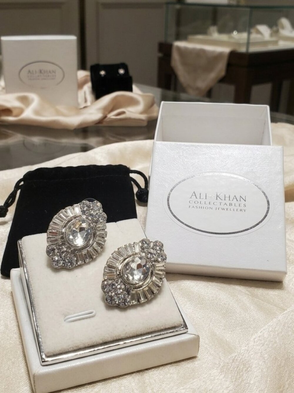 Ali Khan Collectables Silver-Tone Baguette & Round Rhinestone Earrings, 1.25"